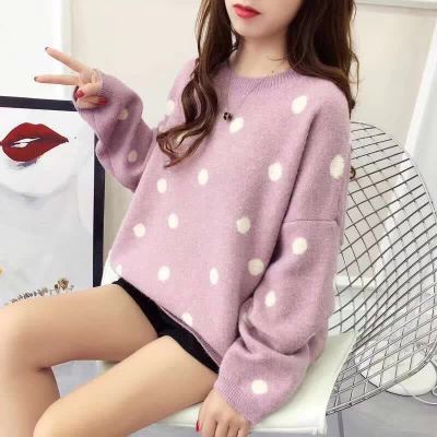 Sweater เสื้อสเวทเตอร์ไหมพรม สีชมพู แขนยาวลายจุด พร้อมส่ง