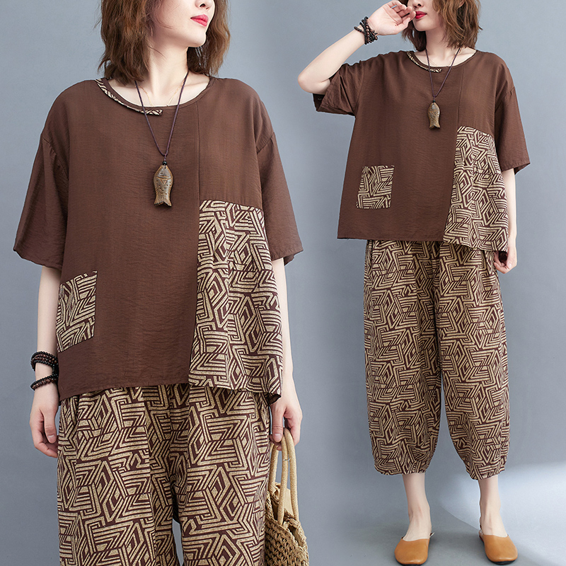 เสื้อทีเชิ้ตคนอ้วนผู้หญิงสไตล์คอตตอนลินินมีไซต์อก 47-48 นิ้ว