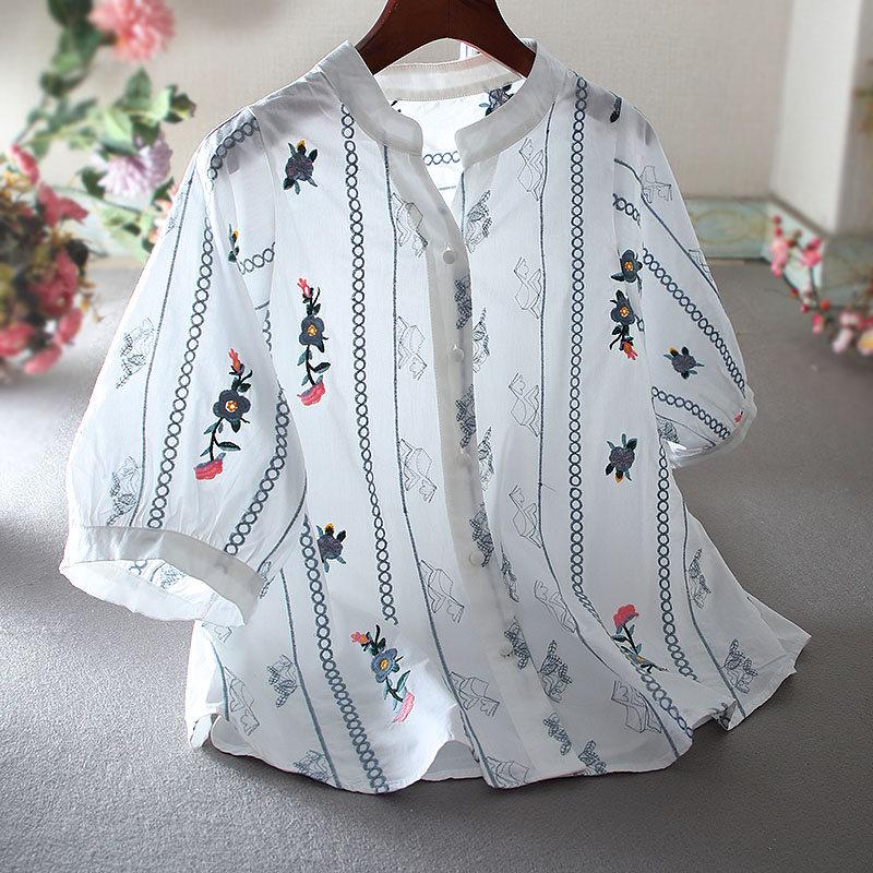 เสื้อลินิน เสื้อผ้าฝ้ายลินิน เสื้อเชิ้ตผ้าลินิน ปักลายสวยๆด้วยด้าย สไตล์VINTAGE