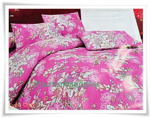 5 ฟุต 3 ชิ้น ชุดเครื่องนอน ผ้าปูที่นอน สีชมพูเข้มดอกไม้ F002