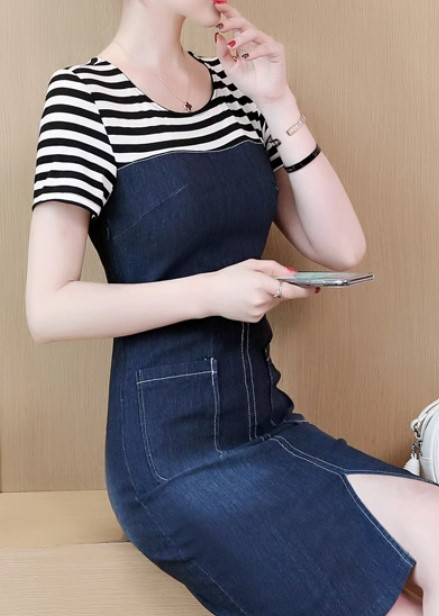 เดรส เข้ารูป เดรสยีนส์ แบบสวย ๆ ใส่ทำงาน แบบด้านบน เป็นซีทรู และ แบบเสื้อยืดด้านบน 510635