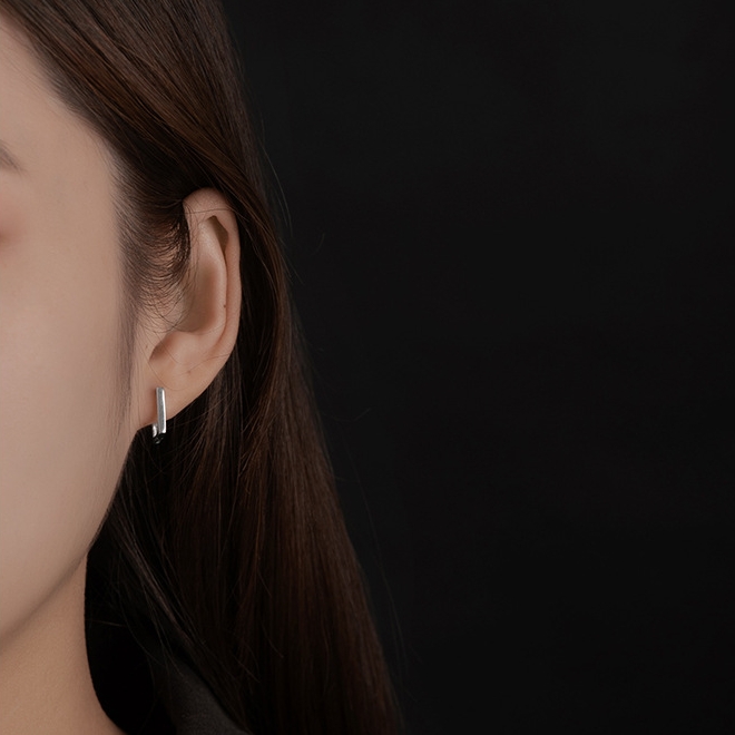 ต่างหูเงินแท้ทั้งชิ้น S925 รุ่น Square ต่างหูห่วงเล็กสี่เหลี่ยม มินิมอล 9.6mm ตุ้มหูเงินแท้ Silver925