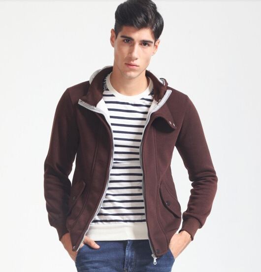 เสื้อกันหนาวผู้ชาย เสื้อคลุมผู้ชายแขนยาว มีฮูด เสื้อ Jacket ซิปหน้า เนื้อผ้าใส่สบาย มีกระเป๋าข้าง ดีไซน์ 2 ชั้น สีน้ำตาลกาแฟ 67516_4