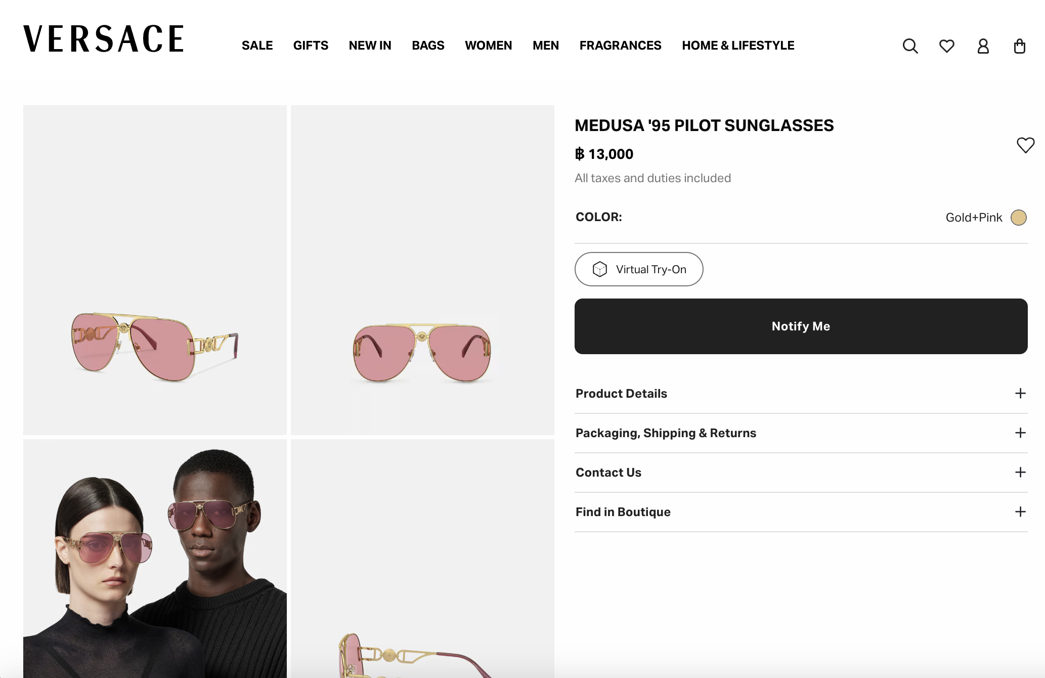 Versace Gold Medusa '95 Pilot Sunglasses