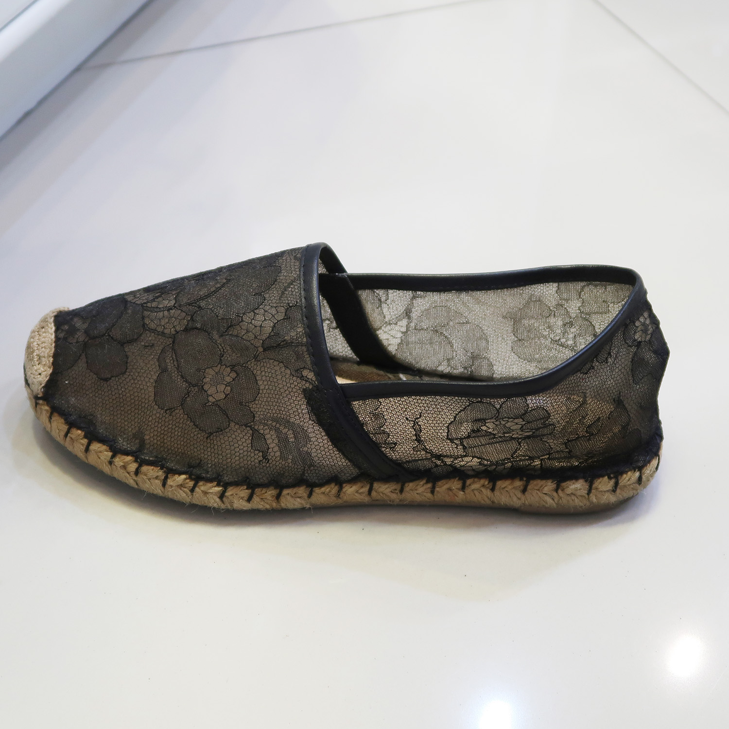 Valentino Black Lace Flat Espadrilles Shoes Size 36