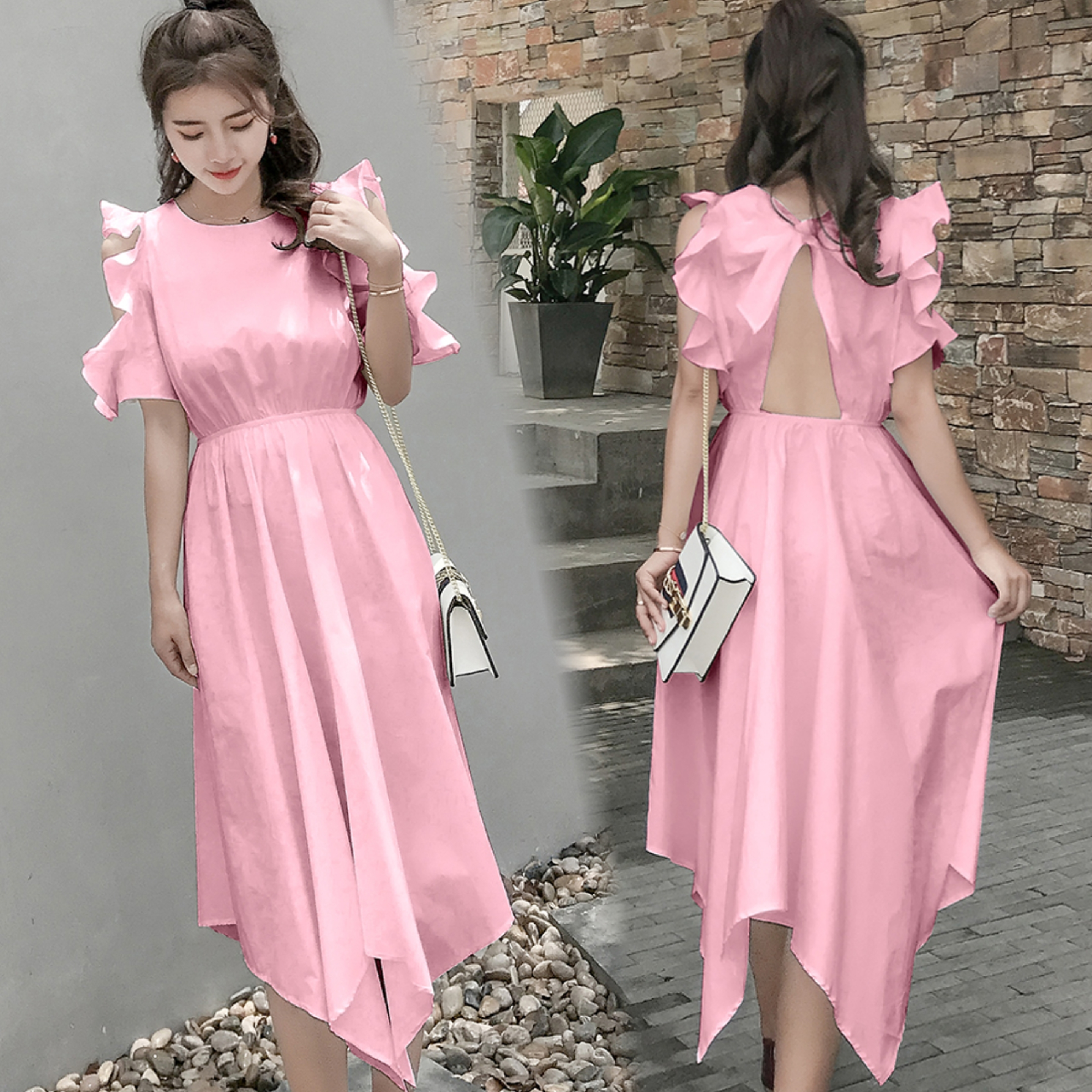 Dress4658 Maxi Dress เดรสยาวแขนระบายผูกโบว์หลัง เอวยางยืด ผ้าโพลีเกรดพรีเมียมเนื้อดีหนามีน้ำหนักทิ้งตัว งานสวยดีเทลดีงาม โทนสีพาสเทลสวยหวานละมุน ใส่เที่ยวใส่ชิลด์ ชุดเดียวเอาอยู่ มี 2 สี ฟ้า, ชมพู