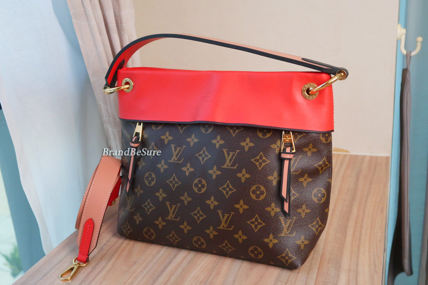 Louis Vuitton Red Calfskin/ Monogram Tuileries Besace Bag