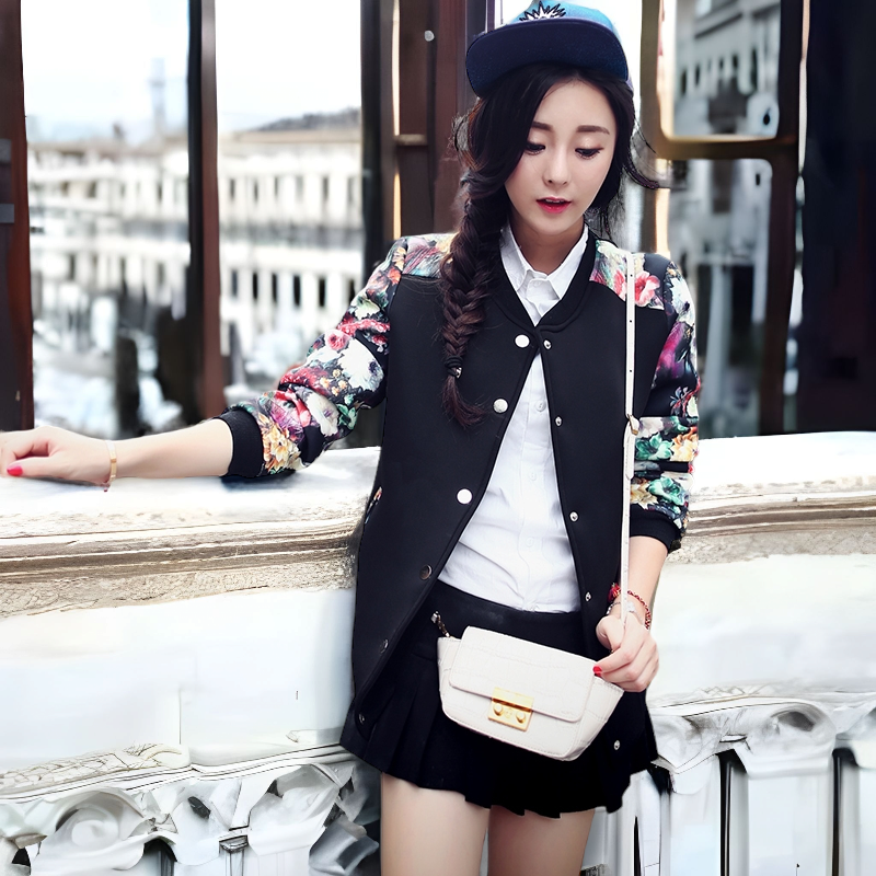 Blouse3630 เสื้อคลุมแจ็กเก็ตสีพื้นดำตัดต่อแขนยาวลายดอกไม้ กระดุมแป๊กหน้า กระเป๋าสองข้าง ผ้าเนื้อโฟมหนานุ่มงานดีใส่สบายยืดขยายได้เยอะ งานน่ารักแมทช์ง่าย งานสวย ได้ลุคเท่ๆ สวมใส่ได้ทุกโอกาส