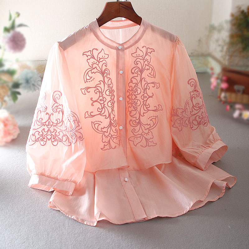 เสื้อลินิน เสื้อผ้าฝ้ายลินิน เสื้อเชิ้ตผ้าลินิน ปักลายสวยๆด้วยด้าย สไตล์VINTAGE