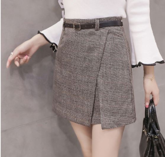 กระโปรงใส่เที่ยว ใส่เรียน กระโปรงใส่ทำงาน ลายสก็อต ลายตาราง สีเทา สีกากี กระโปรงสั้นเหนือเขา ผ้า2 ชั้น 870928