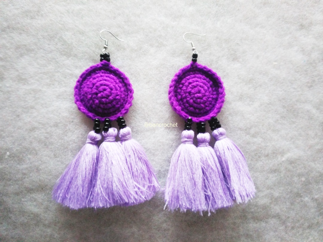 ต่างหูถักโครเชต์ crochet earrings หลากสี 5 นิ้ว