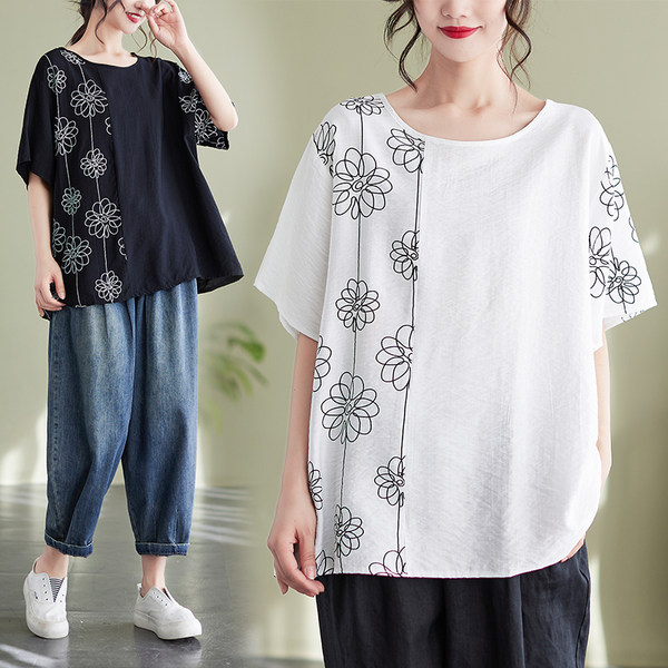 เสื้อลินินคนอ้วน เสื้อทีเชิ้ตคนอ้วนผู้หญิง เสื้อทีเชิ้ตตัวใหญ่ By Literary Plus size
