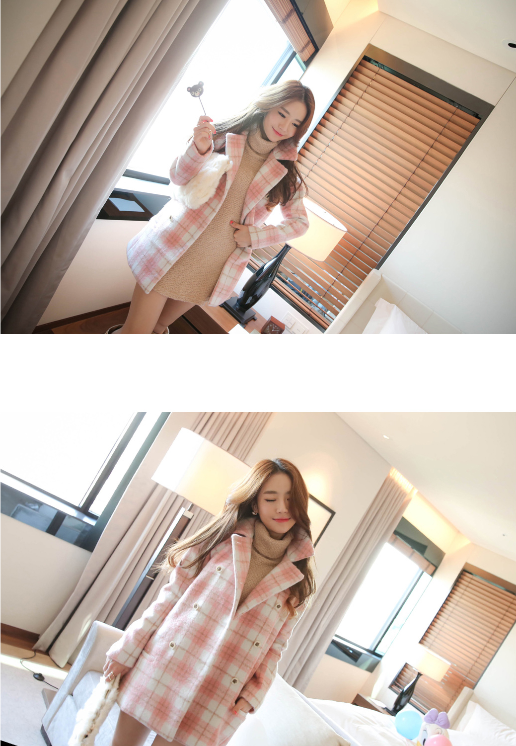 Sweet pink plaid woolen Overcoats โค้ททรงสวย สีชมพูลายสก๊อต น่ารักมาก แบรนด์ RJ STORY แท้ พร้อมส่ง pink