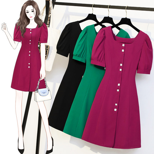 เดรสคนอ้วน เดรสสาวอวบ ชุดเดรสคนอ้วนวัยรุ่นแขนสั้น BY PLUS SIZE Girl