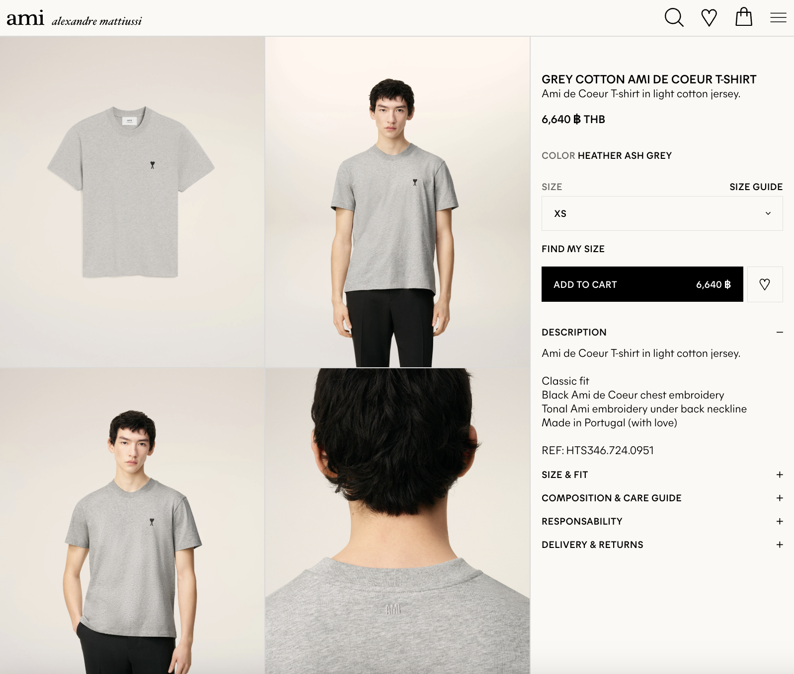 Ami Grey Cotton Logo T-Shirt