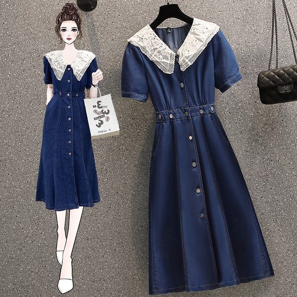 เดรสคนอ้วน เดรสสาวอวบ ชุดเดรสคนอ้วนวัยรุ่นแขนสั้น BY PLUS SIZE Girl
