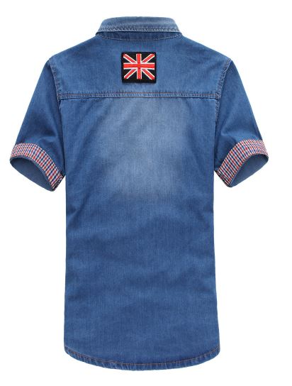 เสื้อเชิ้ตยีนส์ ผู้ชาย เสื้อยีนส์ แขนสั้น ผ้าบางเบา ใส่สบาย เสื้อยีนส์ แบบเชิ้ต สีเข้ม สีอ่อน แขนมีลาย มีกระเป๋าหน้า 945357