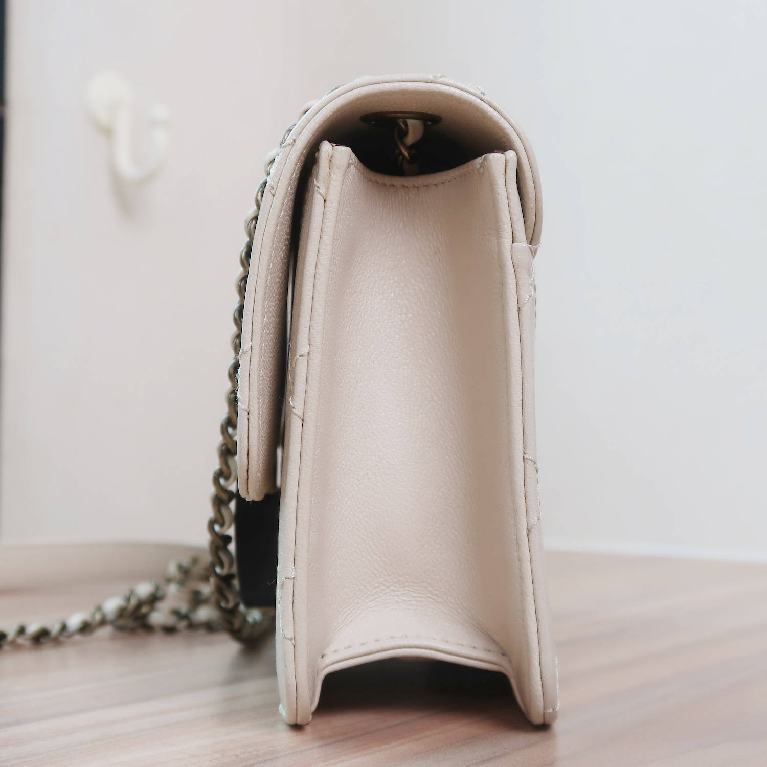 Chanel Ivory Sheepskin Quilted Mini Beauty Lock Flap Bag GHW