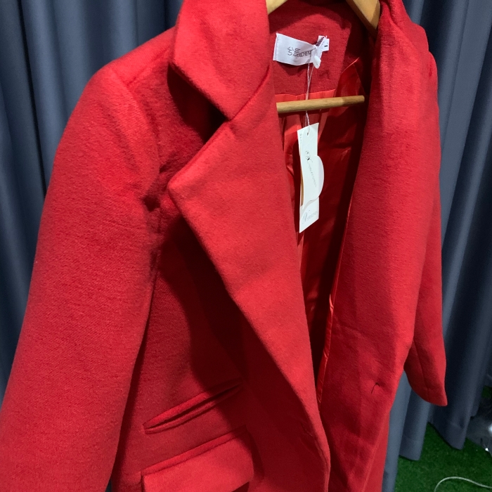 เสื้อโค้ท สไตล์เกาหลี ทรงโคล่ง แบบเก๋ ผ้าหนากันหนาวได้ดี บุซับในกันลม พร้อมส่ง สีแดง