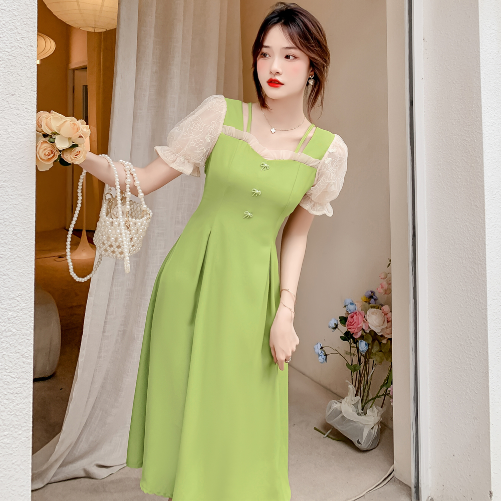 เดรสลูกไม้ เดรสชีฟองสวยๆ แขนสั้น By Meiyi women's clothing