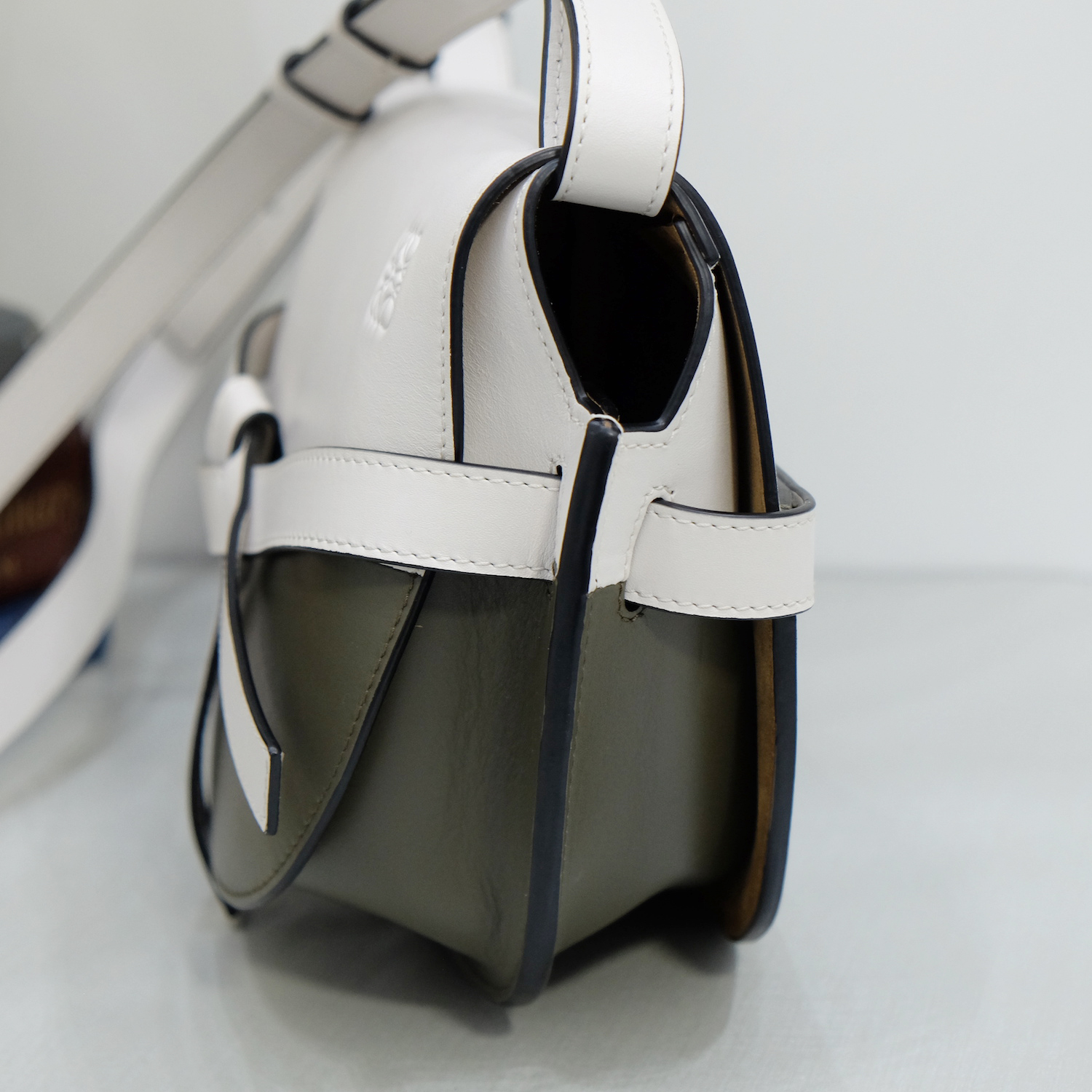 Loewe White/Khaki Calf Leather Small Gate