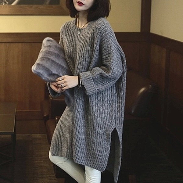 เสื้อไหมพรมตัวโคล่ง Sweater ทรงยาว เกาหลีฝุดๆ ยืดได้เยอะ พร้อมส่ง