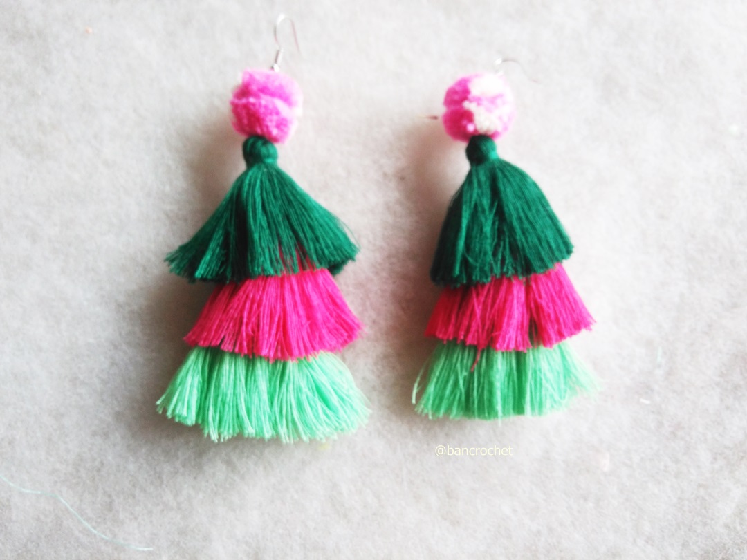 ต่างหูถักโครเชต์ crochet earrings หลากสี 4-6 นิ้ว