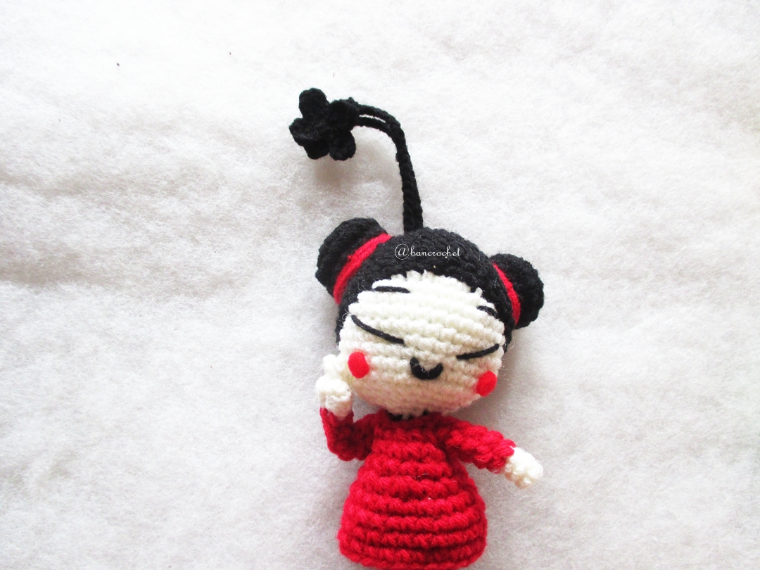 พวงกุญแจตุ๊กตาจีนถัก พวงกุญแจอาหมวยถักไหมพรม ขนาด 4 นิ้ว china doll crochet keychain 4 inch