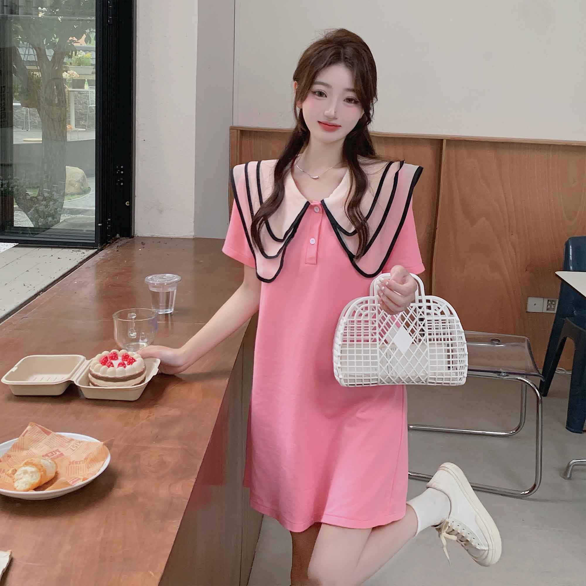 เดรสแขนสั้นมีไซส์L-4XLอก38-47นิ้ว