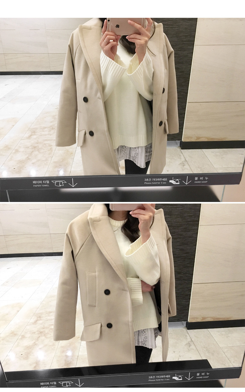 เสื้อโค้ทกันหนาว สีครีม สไตล์ยุโรป ดีไซน์หรู งานดี ผ้าวูลเนื้อละเอียด บุซับในกันลม same pic