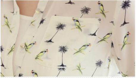 เสื้อแฟชั่นผู้หญิง ผ้าชีฟอง ใส่กับ เสื้อทับ เสื้อชีฟอง ลาย Print ตัวนก เสื้อใส่เที่ยว แบบดูดี มีสไตล์ 185317