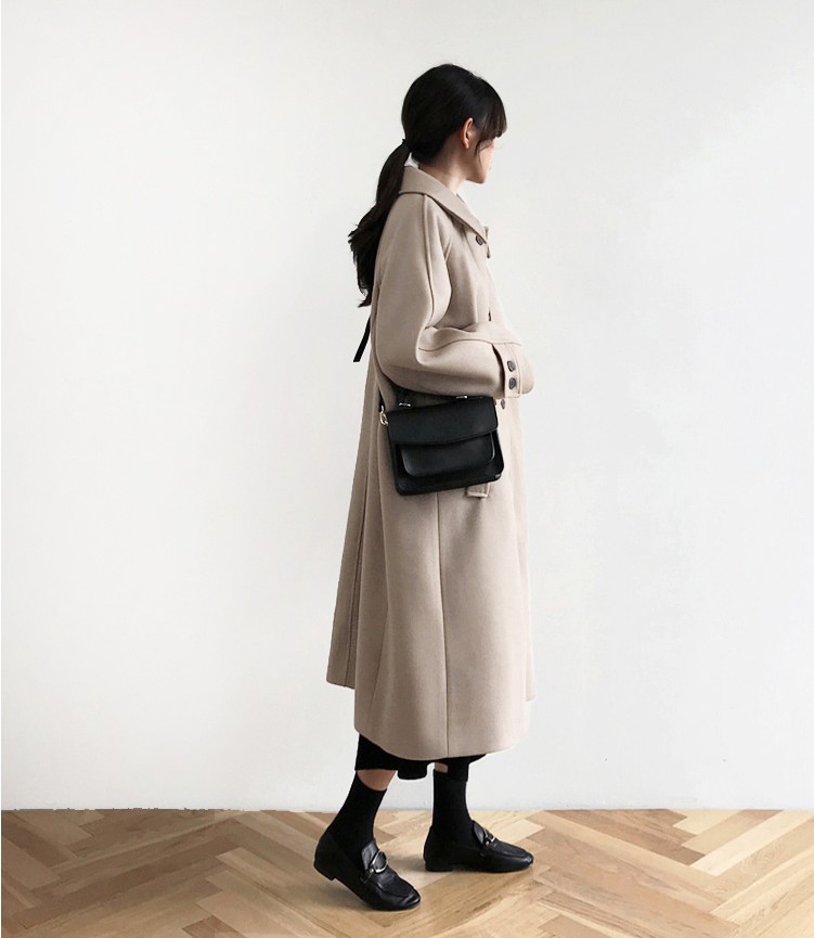 OverCoat เสื้อโค้ทยาวกันหนาว สไตล์ญี่ปุ่น แบบเรียบๆ ผ้าวูลผสมเนื้อดี บุซับในกันลม พร้อมส่ง