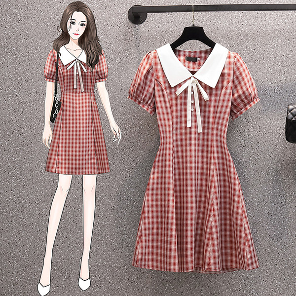 เดรสคนอ้วน เดรสสาวอวบ ชุดเดรสคนอ้วนวัยรุ่นแขนสั้น BY PLUS SIZE Girl