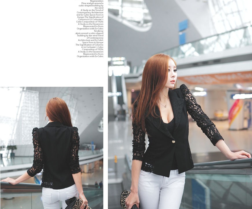 เสื้อสูท แต่งลูกไม้ พร้อมส่ง สีดำ ผ้าไม่หนา ใส่คลุมสบาย black