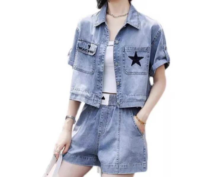 เสื้อผ้าผู้หญิงแบบเข้าชุด ชุดยีนส์เสื้อแจ็คเก็ต และ กางเกงเอวยางยืด ใส่เข้าชุด แบบเท่ ๆ 382178