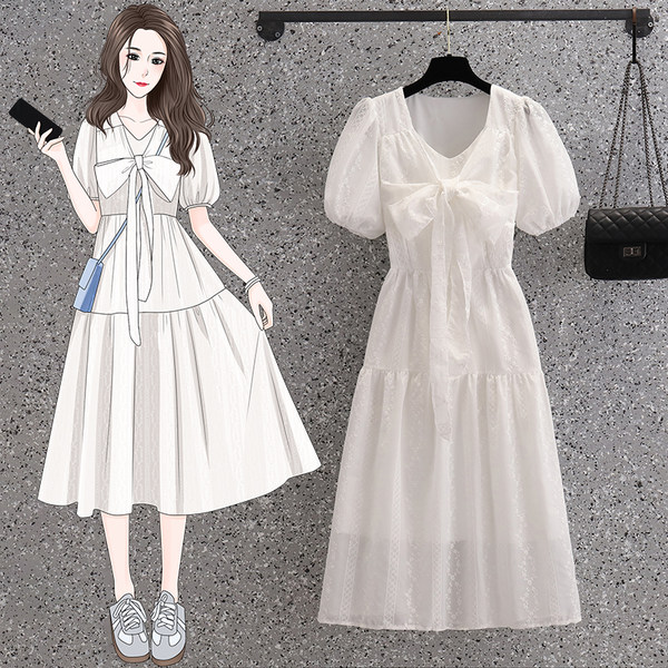 เดรสคนอ้วน เดรสสาวอวบ ชุดเดรสคนอ้วนวัยรุ่นแขนสั้น BY PLUS SIZE Girl