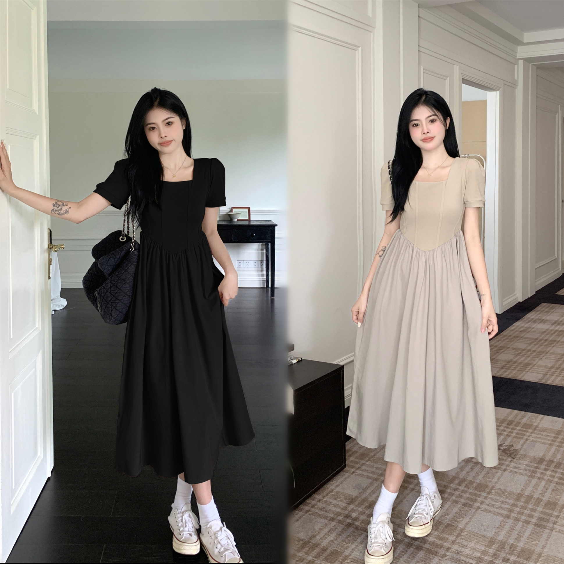 เดรสแขนสั้น มีไซส์ L-4XLอก 38-47 นิ้ว ใส่ได้ทั้งสาวหุ่นดีน่ารักจนถึงสาวอวบพลัสไซส์ จัดส่งฟรี! ทักแชทสั่งซื้อ