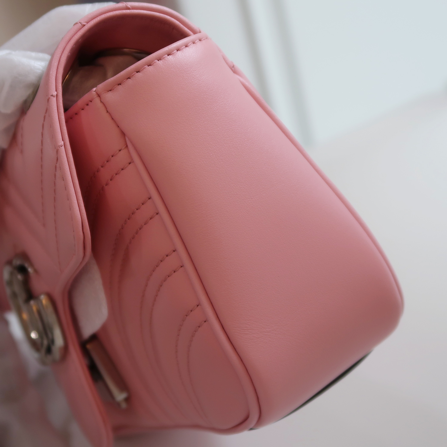 Gucci Pink Calfskin GG Marmont Mini Flap 22 SHW