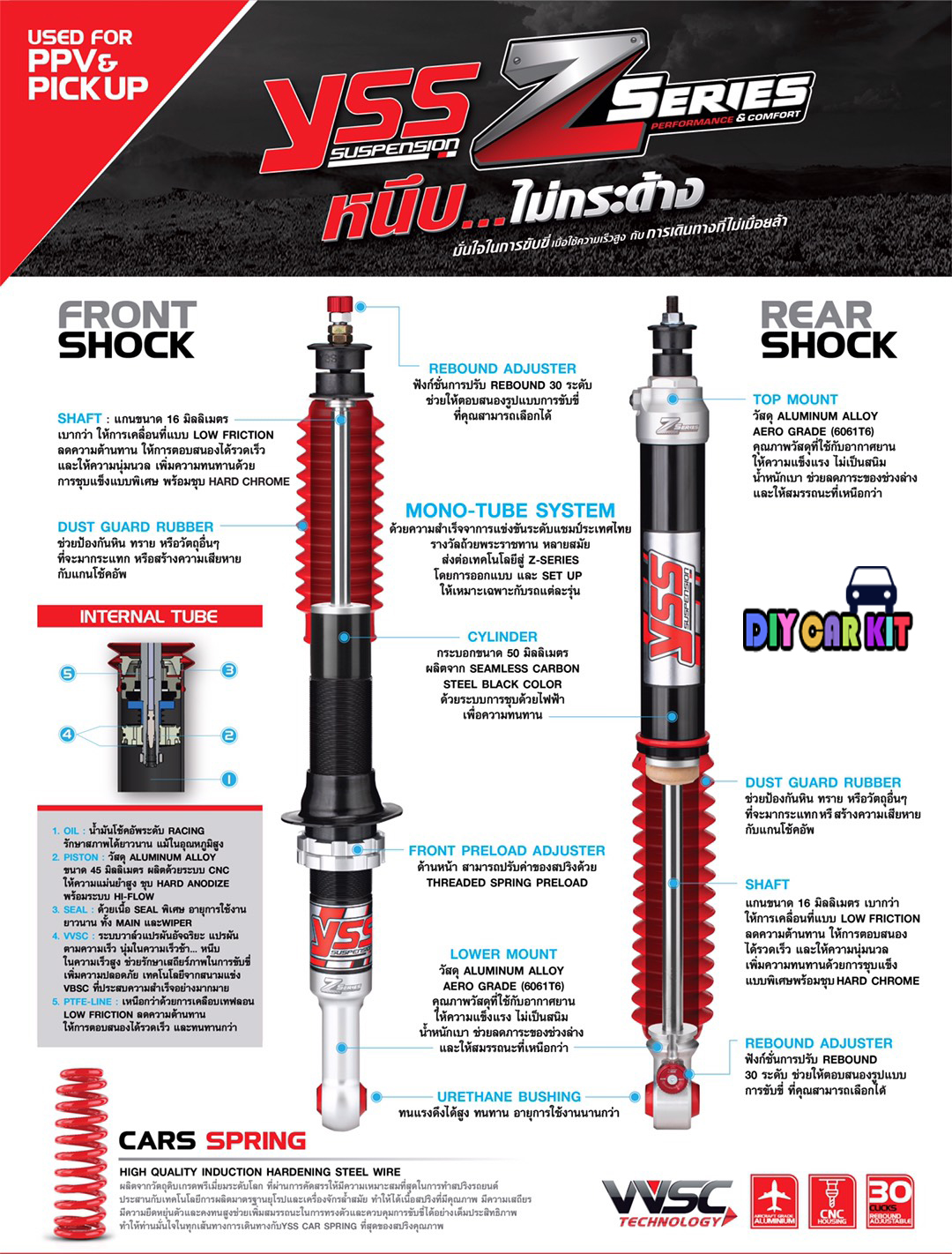 โช้คอัพ Monotube สปริง YSS รุ่น Z-Series MG Extender ปี 19>