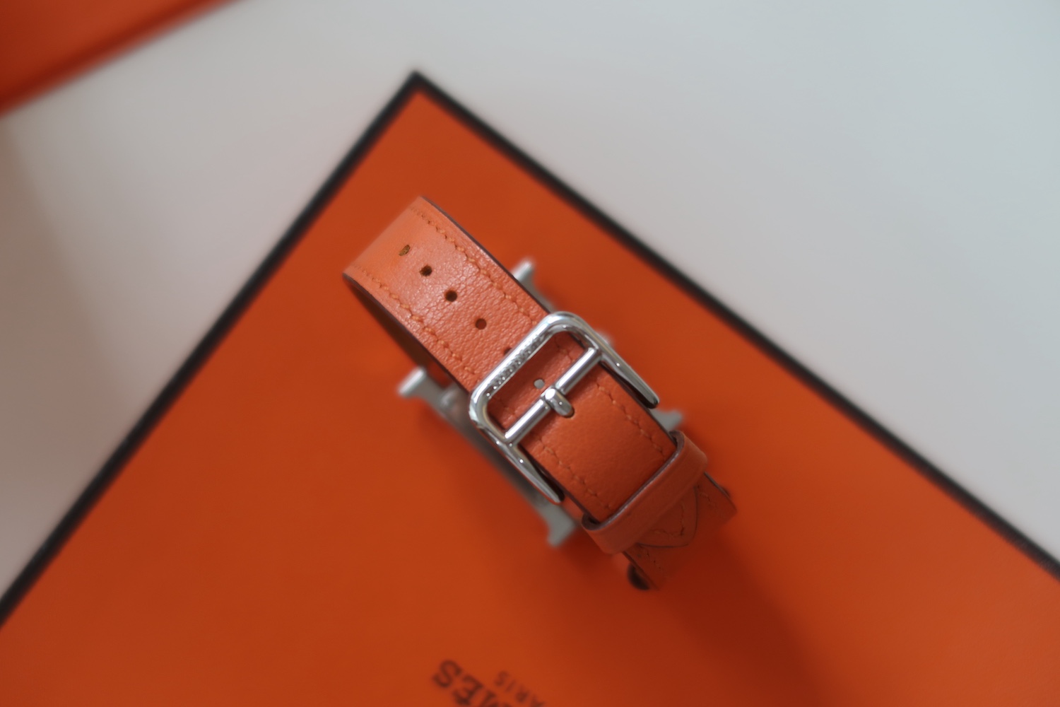 Hermes White Enamel Orange Swift H Hour PM Watch