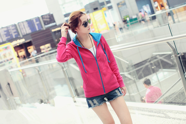พร้อมส่ง - pink เสื้อคลุมแฟชั่นเกาหลี ลุคSport girl สุดน่ารัก มีฮูด เลือกขนาดด้านล่าง