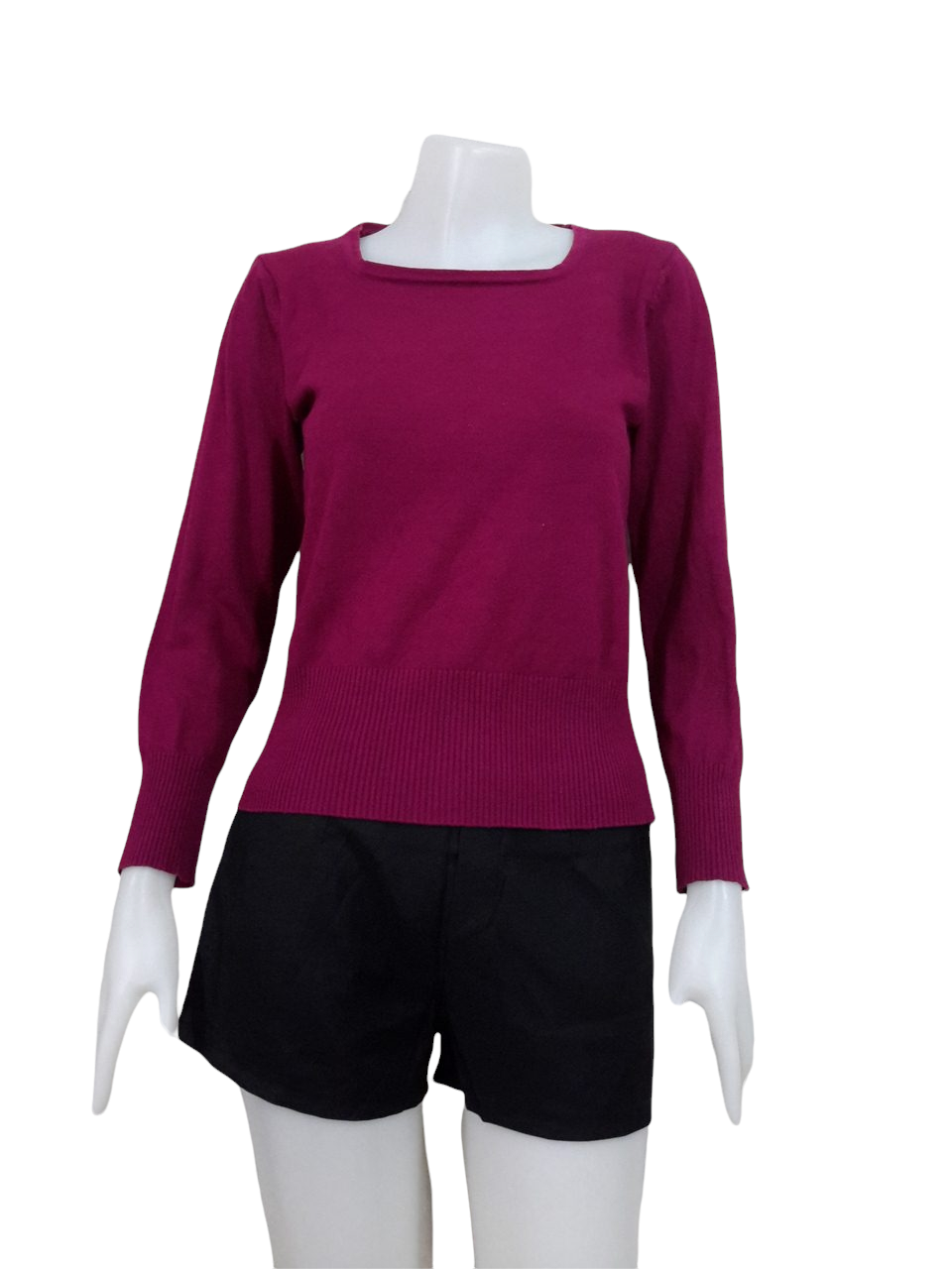 Blouse3526 2nd hand clothes เสื้อไหมพรมเนื้อแน่น(เนื้อหนาปานกลาง) แขนยาว แบบเรียบ สีพื้นม่วงเปลือกมังคุด