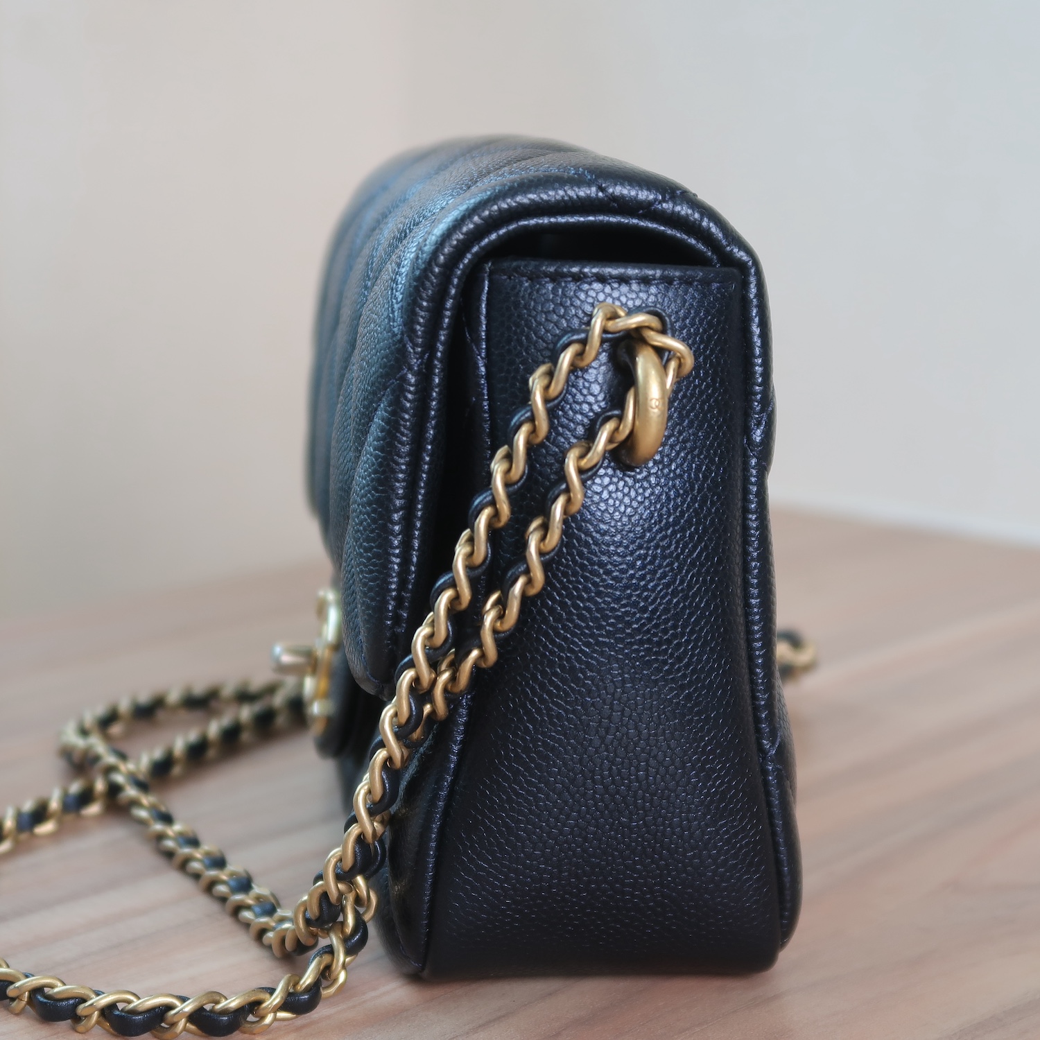 Chanel Black Caviar Mini 7" Adjustable Strap GHW