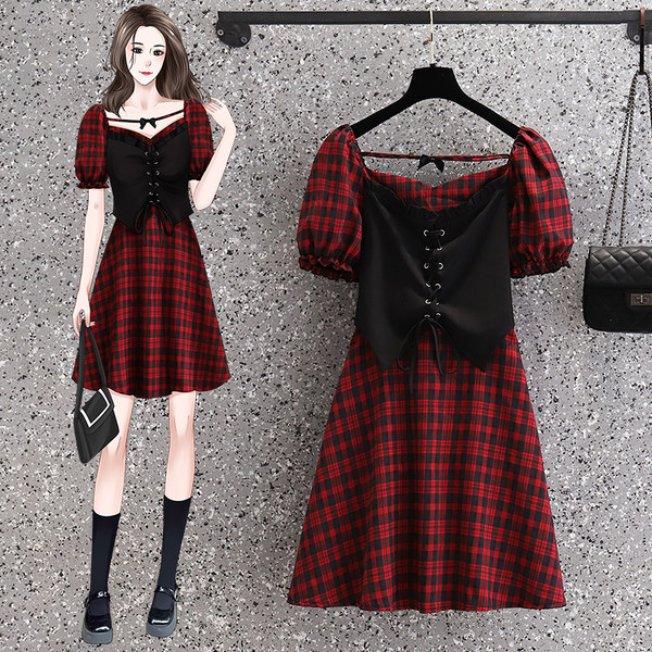 เดรสคนอ้วน เดรสสาวอวบ ชุดเดรสคนอ้วนวัยรุ่น ลายสก็อต BY PLUS SIZE Girl
