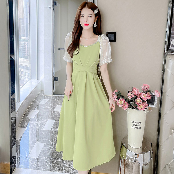 เดรสลูกไม้ เดรสชีฟองสวยๆ แขนสั้น By Meiyi women's clothing
