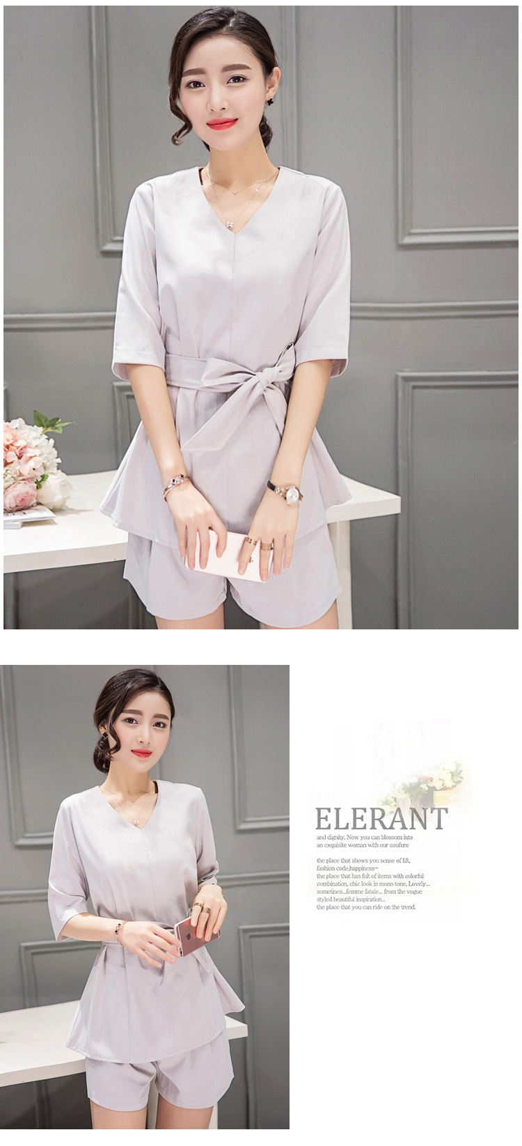Blouse3829 เสื้อตัวยาวคอวีแขนสามส่วนสีพื้น ผ้าคอตตอนลินินเนื้อดีหนามีน้ำหนักอยู่ทรงสวย งานสวยหรูดูแพง ผ้าสวยเกินราคา แมทช์กับกางเกงได้หลายแบบ มี 2 สี ดำ, เทา