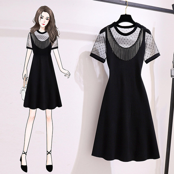 เดรสคนอ้วน เดรสสาวอวบ ชุดเดรสคนอ้วนวัยรุ่นแขนสั้น BY PLUS SIZE Girl