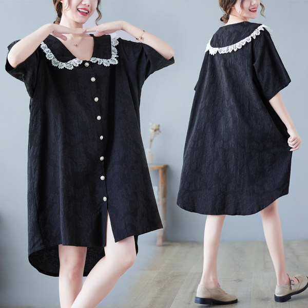 เสื้อทีเชิ้ตคนอ้วนผู้หญิงสไตล์คอตตอนลินินมีไซต์อก 47-48 นิ้ว