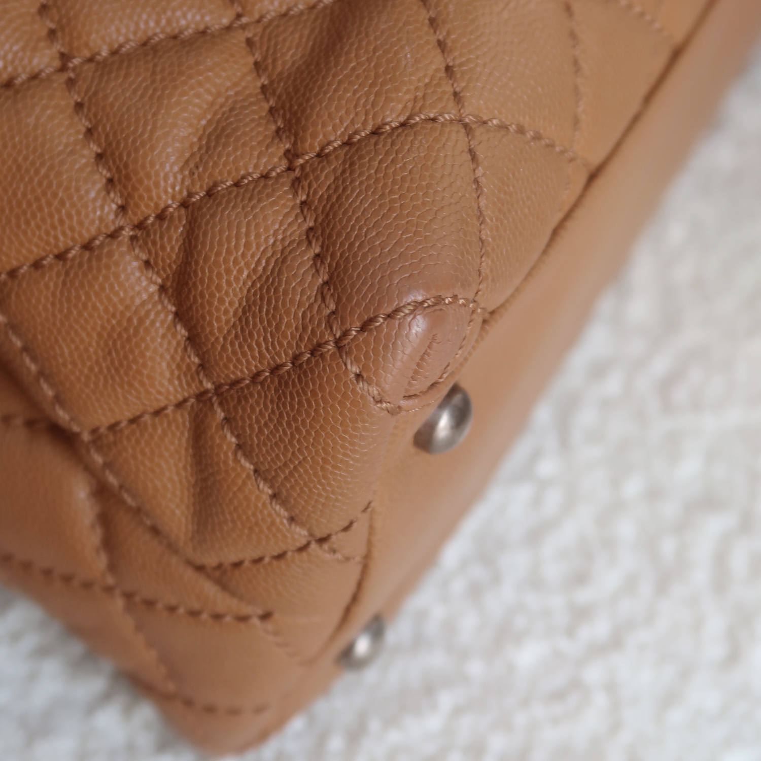 Chanel Caramel Caviar Coco Handle Lizard Medium 13" RHW