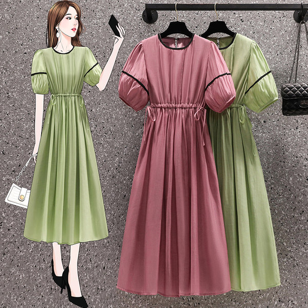 เดรสคนอ้วน เดรสสาวอวบ ชุดเดรสคนอ้วนวัยรุ่น ทรงเอ มีสีชมพู เขียว BY PLUS SIZE Girl